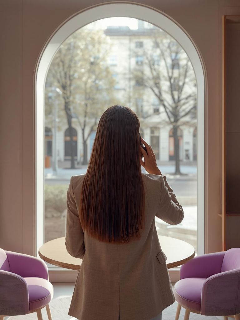 Personne échangeant par téléphone dans un espace calme, symbolisant une prise de contact attentive